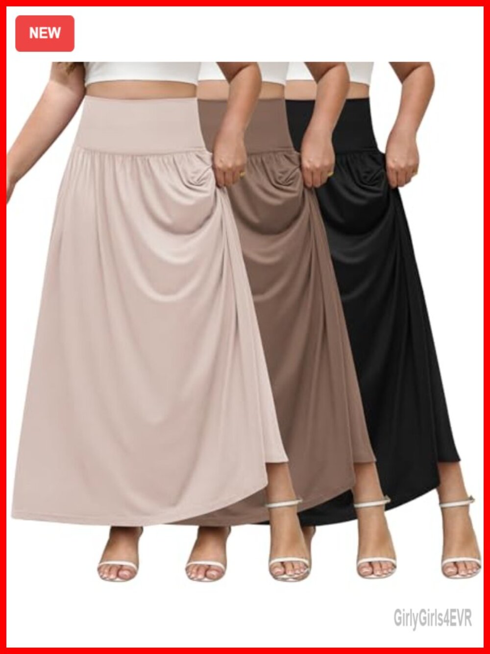Women's 3 Pack Maxi Skirts A-Line Pleated with Pockets High Waist Ankle Length